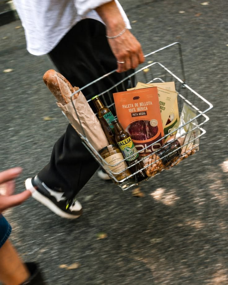 Grocery basket carried down the street
